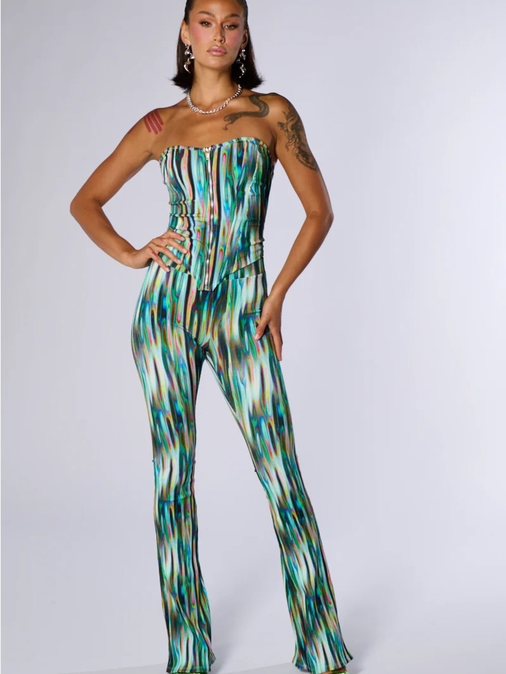 TRIPPY MULTICOLOR FRONT ZIP UP CORSET & LEGGING